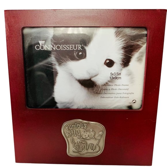 Connoisseur Accents Photo Frame Curious Kitty Cat 5"x3.5" Maroon Tabletop Desk - Picture 1 of 11